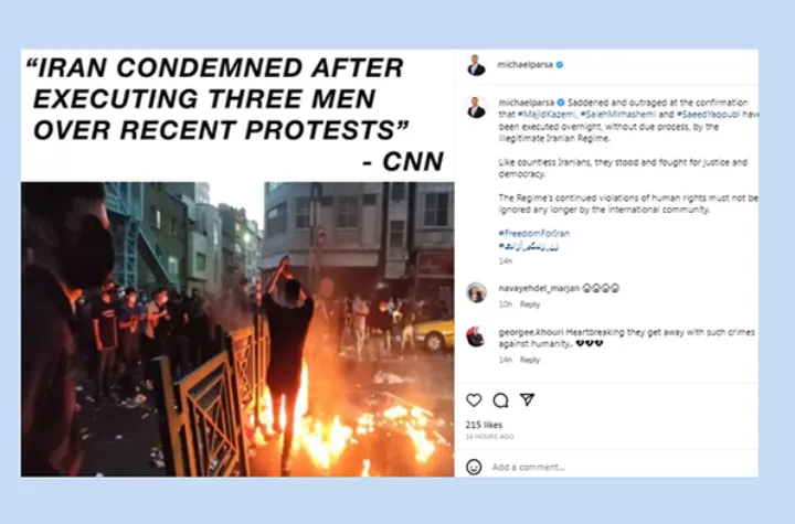 مایکل پارسا: ناراحت و خشمگین از اعدام مجید و صالح و سعید هستم!